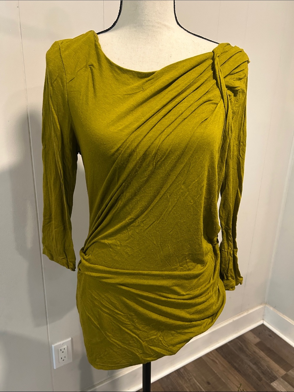 Anthropologie Odonate Epiprocta Olive Draped Long-Sleeve Tunic Dress